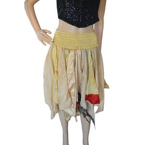 NWT Boho Handkerchief Costume Festival Silk Skirt Yellow Beige Women's One Size